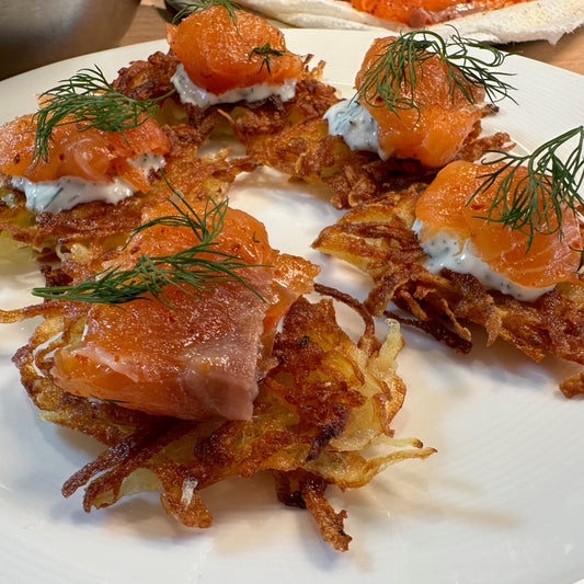 Smoked Salmon + Potato rosti + Yogurt Sauce