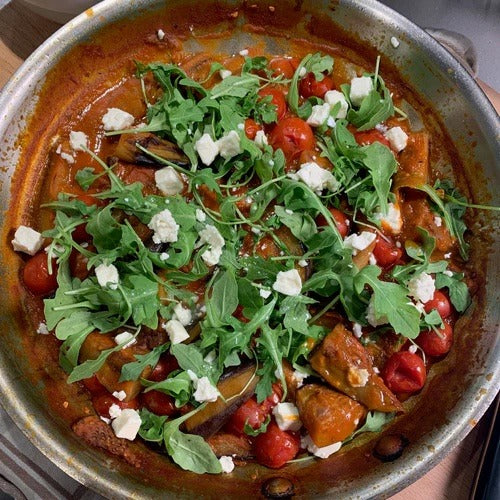 Eggplant & Tomato Braise with Feta Cheese