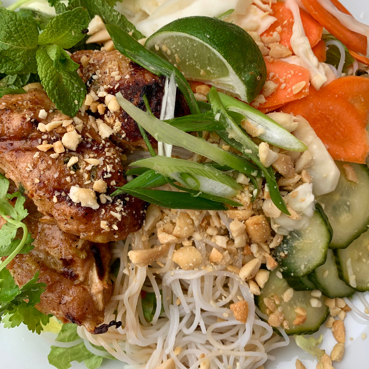 Lemongrass Chicken Vermicelli Salad Bowl with Thai Peanut Sauce